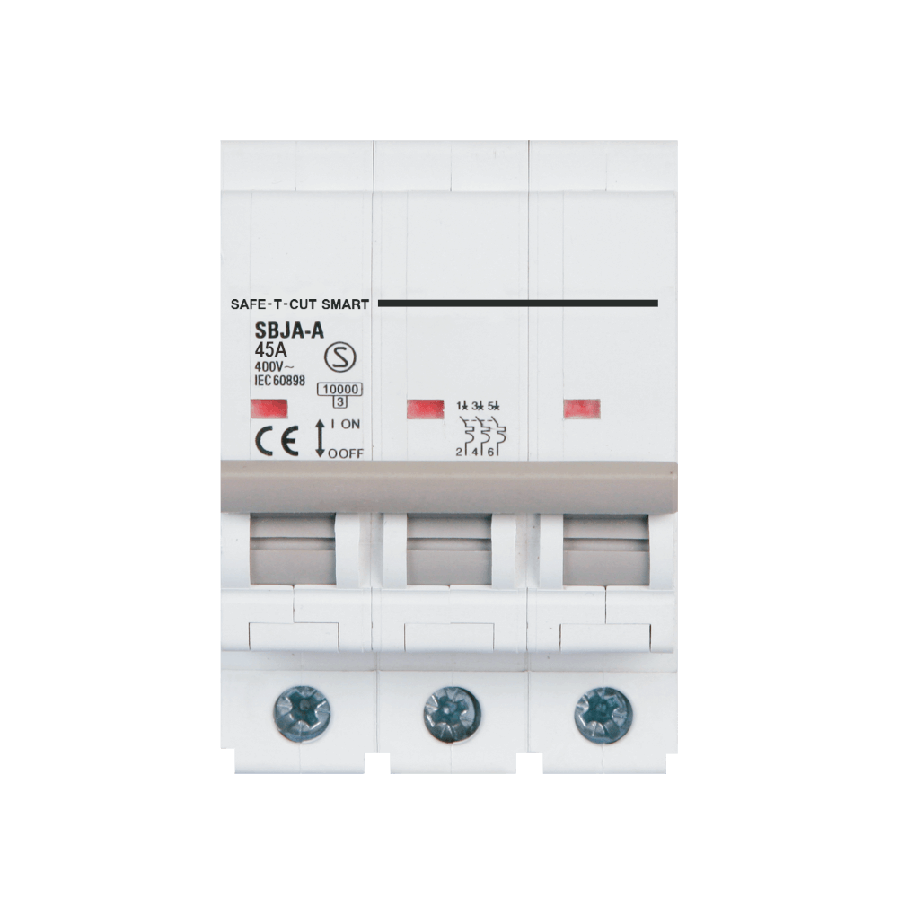 เซอร์กิตเบรกเกอร์ 45 แอมป์ 3 โพล 10KA เซฟ-ที-คัท สมาร์ท รุ่น US สีขาว